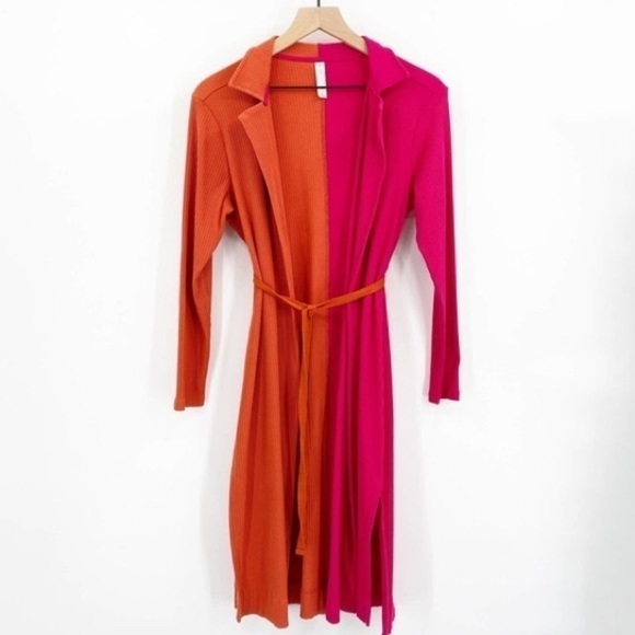 ANTHROPOLOGIE | Daily Practice Ribbed Belted Color Block Duster Knit Sweater - Picture 1 of 14
